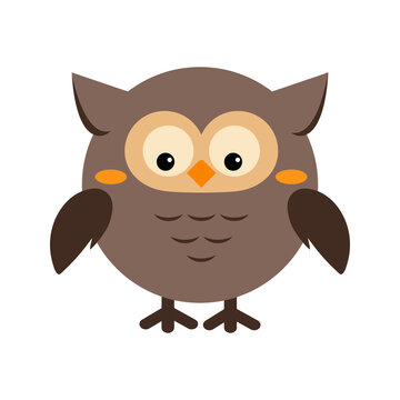 Circle owl bird forest animal face icon isolated on white background. Cute eagle-owl cartoon round shape kawaii kids avatar character. Vector flat clip art illustration mobile ui game application.