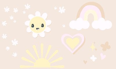 Fototapeta premium Cute groovy baby shower design elements 