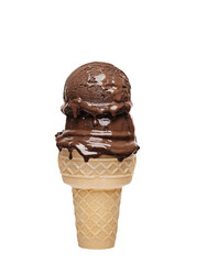 chocolate ice cream with cone isolated on white background