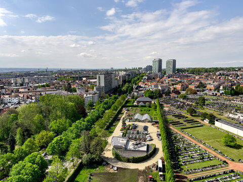 Aerial view over the Molenbeek cemetery in Brussels