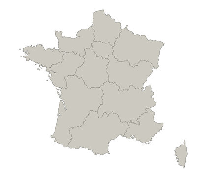 France map, individual regions, blank