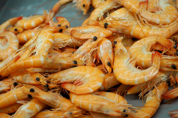 a lot of welded medium-sized shrimp. seafood. diet