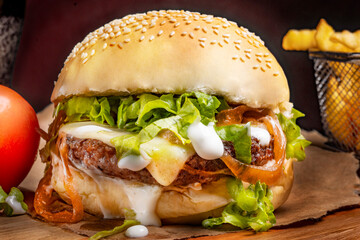 Hamburger with Fried Salad and Coke
