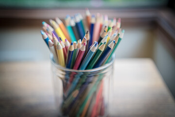colored pencils in jar