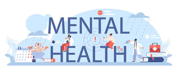 Mental health typographic header. Psychologist treating human
