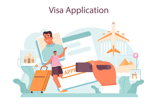 Traveling abroad concept. Visa application approving and insurance