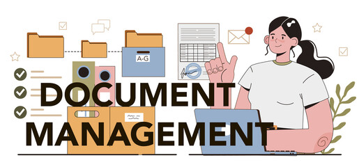 Document management typographic header. Coworking space maintenance