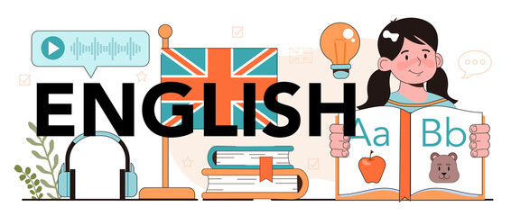 English typographic header. Study foreign languages in school