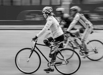 Blurred image of a group of cyclists