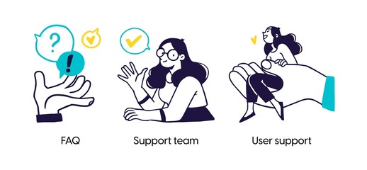 Customer loyalty program - abstract business concept illustrations. FAQ, Support team, User support. Visual stories collection