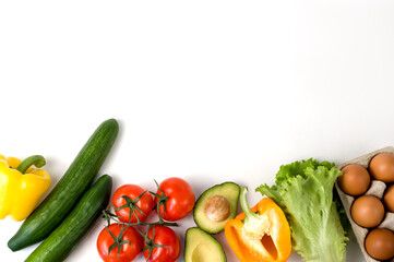 Healthy eating concept. Vegetables and eggs on the table with measuring tape.Vegetarian or vegan.Detox concept.Copy space.Diet