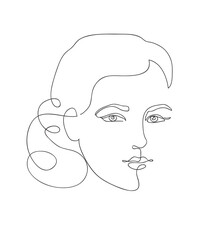 Beautyfull girl face. Attractive young woman portrait female beauty concept. Continuous line drawing. Black and white vector illustration