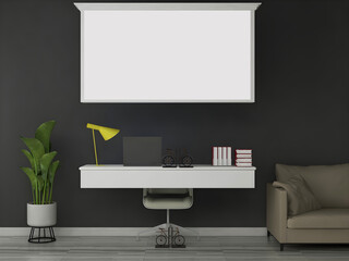 Desk room/ home office mockup. 3d rendering. 3d illustration