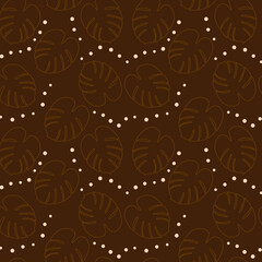 Trendy seamless abstract pattern of monstera leaves in trendy chocolate shades. Background, texture.