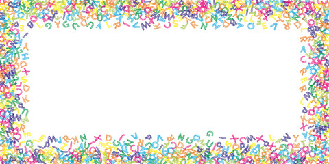 Falling letters of English language. Colorful sketch flying words of Latin alphabet. Foreign languages study concept. Authentic back to school banner on white background.