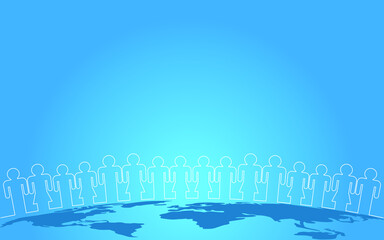 Abstract big family on the globe with blue background. World Population day concept. Vector Illustration.