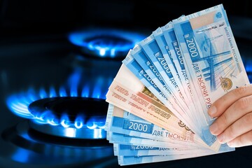 Russian ruble money on background as symbol for commodity payment