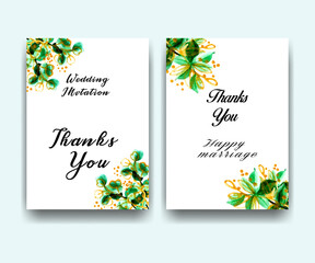 Wedding invitation and menu template with beautiful golden leaves
