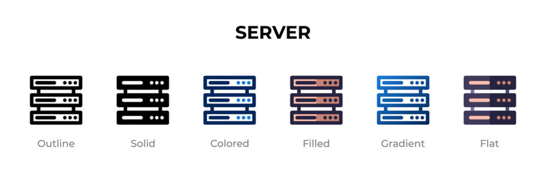 Server icon in different style. Server vector icons designed in outline, solid, colored, filled, gradient, and flat style. Symbol, logo illustration. Vector illustration