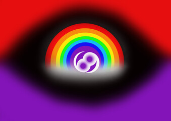 One eye symbol with rainbow eyeball and number 69