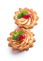 Homemade delicious tarts filled with jam isolated on white