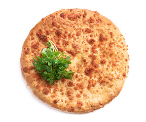 Georgian traditional cheese bread flatbread isolated on white