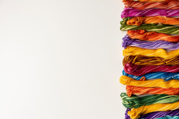Mouline threads. Colorful cotton craft threads on white background.