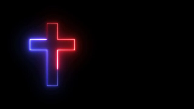 Red and blue neon christian cross seamlessly looping 4k animation vdo background