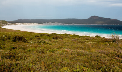Fototapeta na wymiar Amazing blue crystal water and white sand beach - Cape le Grand, Esperance WA, Australia