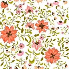 Fotobehang Tropische Bladeren Orange And Green Chintz Traditional Pattern  © Nimra