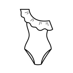 Obraz premium One piece ruffled swimsuit. Hand drawn sketch icon of women swimming clothes. Isolated vector illustration in doodle line style.