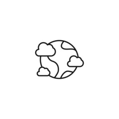 Ecology, nature, eco-friendly concept. Outline symbol drawn with black thin line. Suitable for adverts, packages, stores, web sites. Vector line icon of planet surrounded by clouds