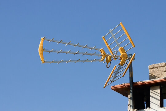 Closeup of a uda yagi antenna receiving digital terrestrial television