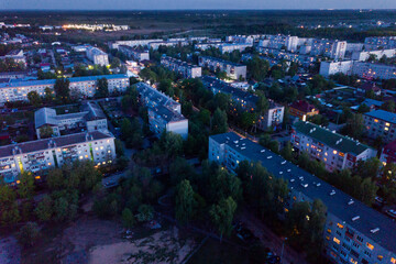 Typical small Russian town at night. City Pokrov. Vladimir region. Russia