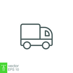 Truck icon. Simple outline style. Thin line symbol. Shipping car, delivery concept. Vector illustration isolated on white background. EPS 10.