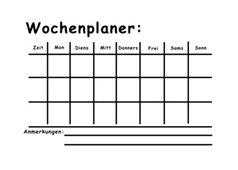 Weekly planner in german, blank template. Vector digital planner illustration design new