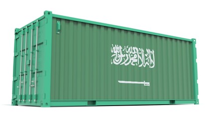 Shipping container with flag of Saudi Arabia on the side, 3d rendering
