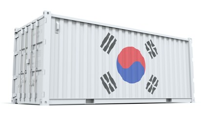 Flag of Korea on the side of a cargo container, 3d rendering