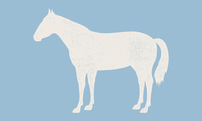 Horse silhouette with grunge texture. Horse icon isolated on blue background. Seal, Stamp design for meat shop, restaurant menu. Vintage typography. Vector Illustration