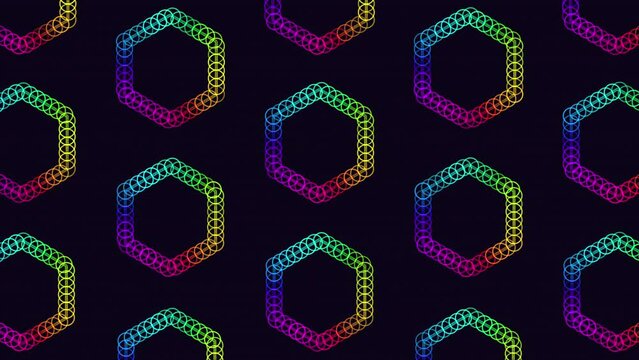 Futuristic neon abstract hexagons from dots pattern on dark space, abstract corporate, business and futuristic style background