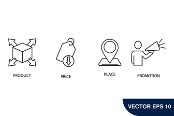 4P marketing mix icons set . 4P marketing mix pack symbol vector elements for infographic web