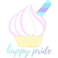 Whipped cream cartoon cupcake with happy pride wish text