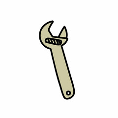 adjustable spanner doodle icon, vector color line illustration