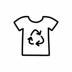 clothes recycling sign doodle icon, vector color line illustration