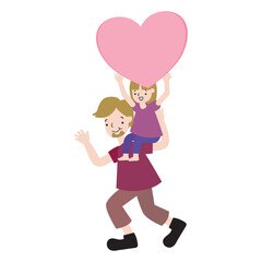 Father and daughter with happy faces, illustration for Father's Day.