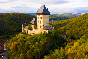 Fototapeta na wymiar View of medieval castle Karlstejn Castle. Czech Republic