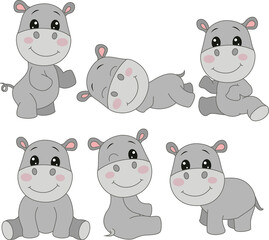 Cute baby hippos in different pose