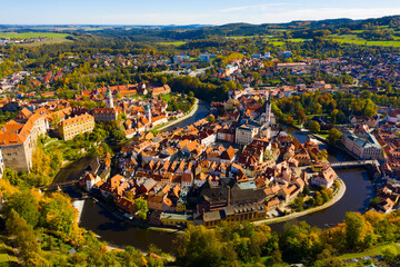 Aerial view on the city Cesky Krumlov. Czech Republic