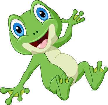 Cute happy green frog cartoon posing