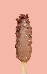 half melting red bean popsicle on pink background